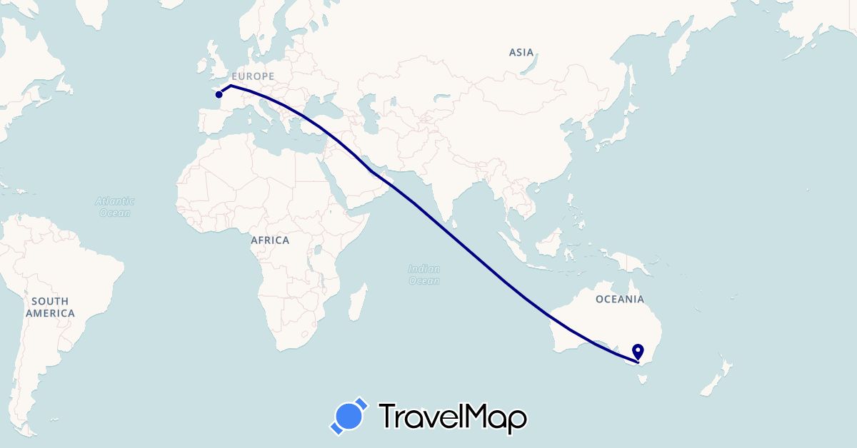 TravelMap itinerary: driving in Australia, France, Qatar (Asia, Europe, Oceania)